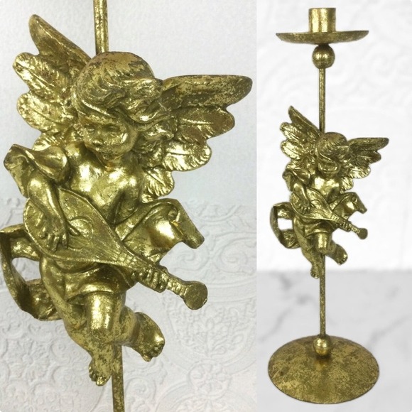 Vintage cherub gold tone metal taper candlestick holder Philippines - Picture 1 of 9